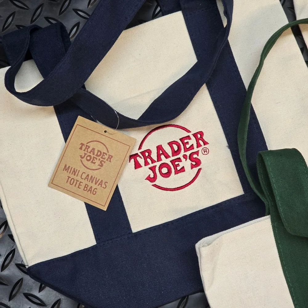 Trader Joe's Mini Canvas Tote Bag‎ Set of 3 Navy Green Yellow New NWT